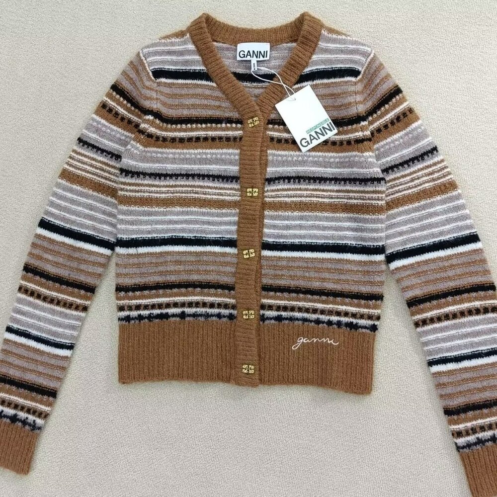 GANNI striped cardigan sweater